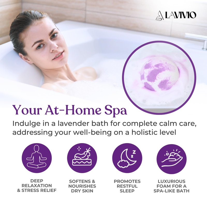 Lavivio Lavender Bath Bombs for Women - Lavendar Bath Bomb with Shea Butter & Essential Oils - Mega Foaming, Relaxing, Moisturizing, for Stress Relief & Dry Skin - 3 x 100g - Gift Set