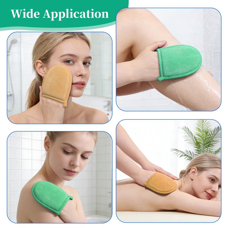 2 Pcs Exfoliating Facial Scrubber Mitt, Face Deep Exfoliating Cleaning Polishing Gloves Facial Cleansing Mitts Dead or Dry Skin Remover Face Cleaning Gloves for Men & Women (Green, Orange)