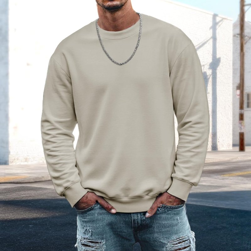 Casual Sweatshirts for Men Long Sleeve Crewneck Solid Color Basic T Shirts Comfy Loose Fit Pullover Tops