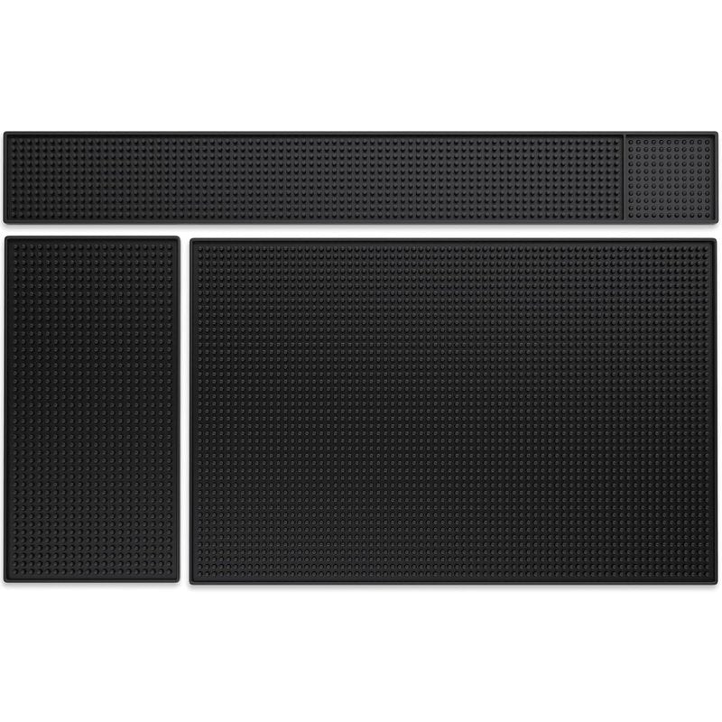 Noverlife 3PCS Black Rubber Bar Service Mat Set - Waterproof, Nonslip Flexible Bar Mats | 24x3, 18x12, 12x6 Inch