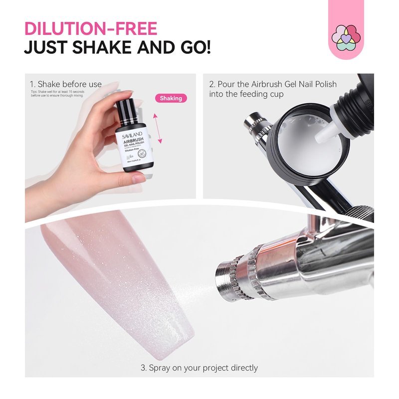 SAVILAND Airbrush Gel Nail Polish Dilution-free: Hema-Free 20 ml No Clogging White Airbrush Nail Polish Non-Acetone Nail Gel P olish for High Pigmented Colors Airbrush Polish for Ombre French Nail