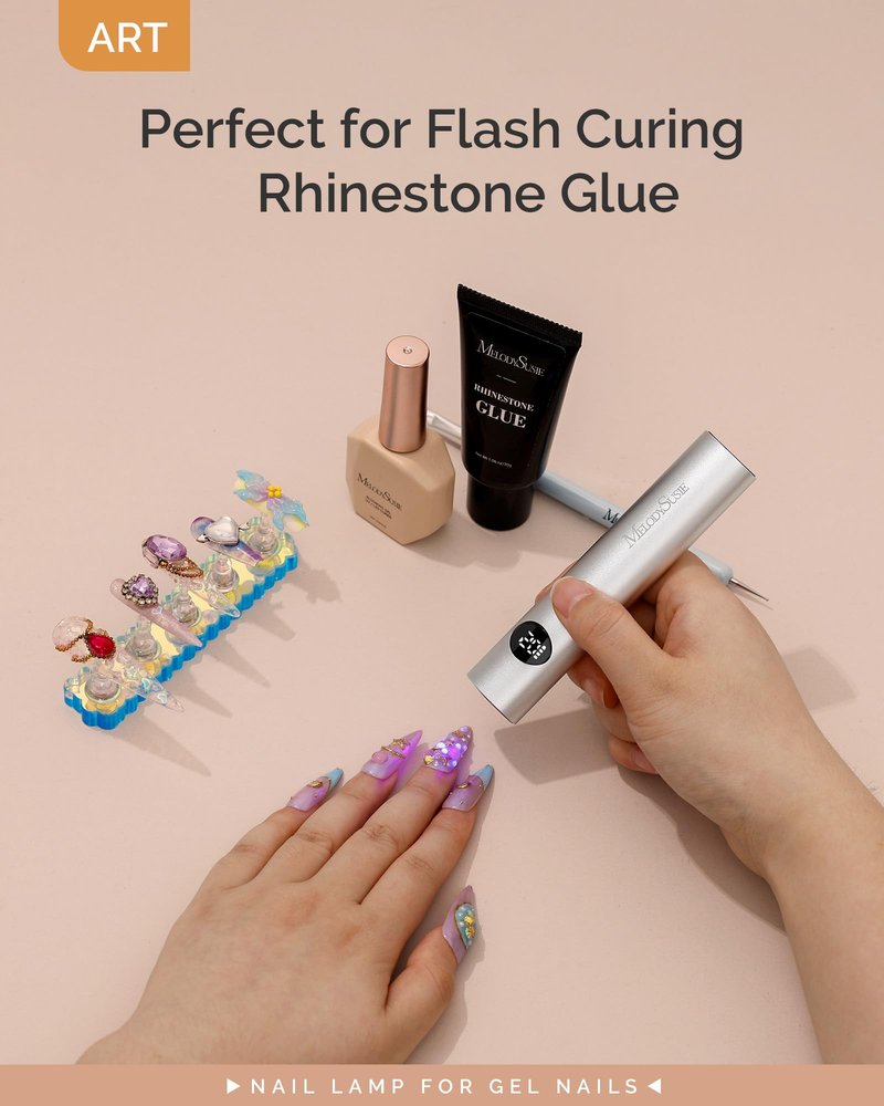 MelodySusie Handheld Cordless UV Nail Lamp with LCD Display & Optical Lens, P-Art01G Rechargeable Mini UV LED Light Flash Cures All Soft Gels, Especially Rhinestone Glue & Liner Gel Silver