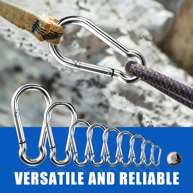 Small Carabiner Clip Hooks, 15pcs 1.57 inch Carabiners Heavy Duty, 304 Stainless Steel Spring Snap Hook Fits Camping Hiking, Metal Clips for Rope Chain Keys Rings