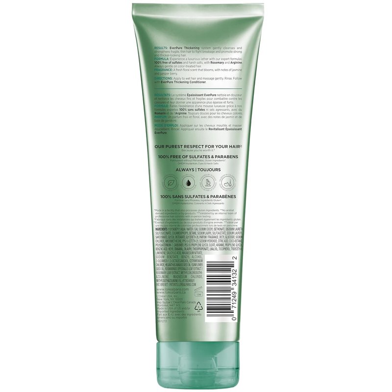 L'Oreal Paris Thickening Shampoo - Sulfate Free Hair Care for Thin, Fragile Hair with Rosemary | 8.5 Fl Oz