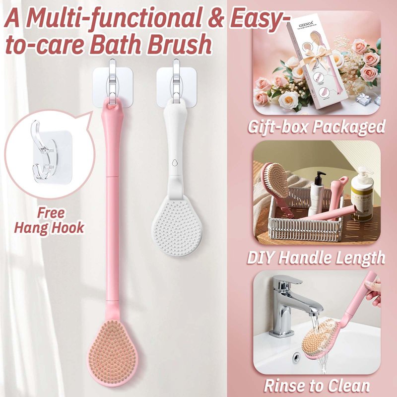 New Foot Brush for Shower, 3-in-1 Foot Scrubber in Shower, 10.2’’-27.5’’Adjustable Long Handle Foot Scrub Brush for Seniors, Pregnant, Disabled, Injured, Gift-Box Packaged