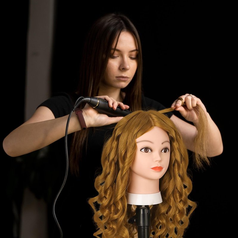 Mannequin Head with 70% Human Hair, 26" Light Brown Real Human Hair Training Head, Manikin Cosmetology Head with Clamp Holder & Tools, Practice Doll Head for Hair Styling, Braiding, Curling, Cutting