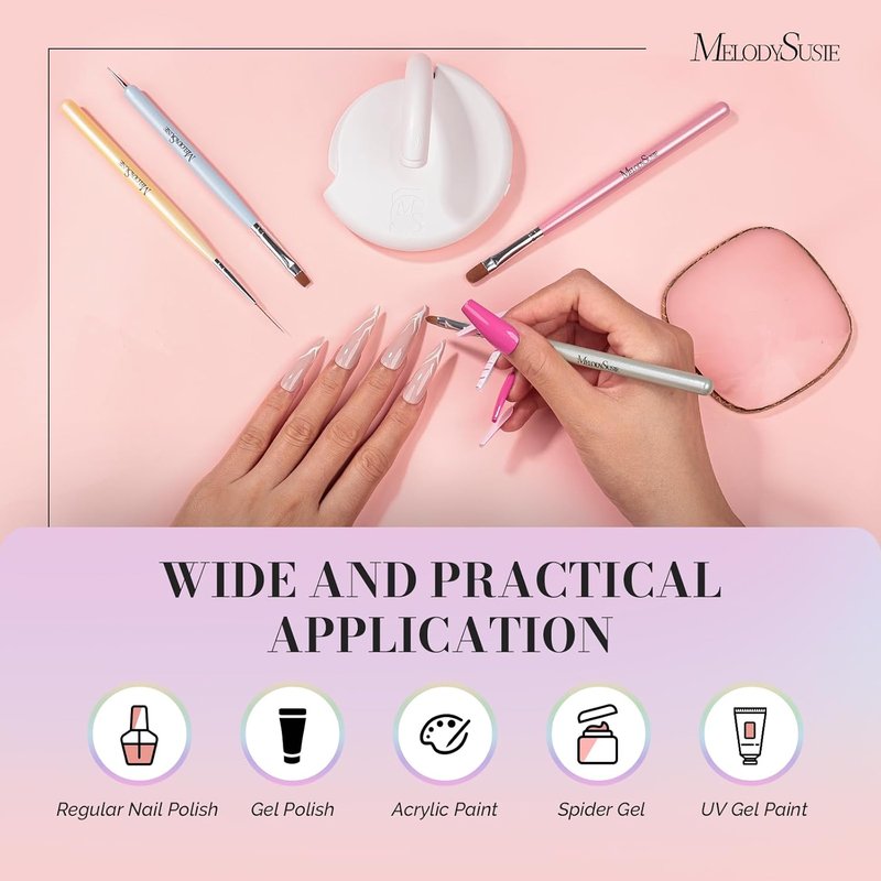 MelodySusie Nail Art Brushes Set - 6-Piece Professional Design Tools for DIY Salon Use | Includes Gel, Polish, Liner & Dotting Brushes