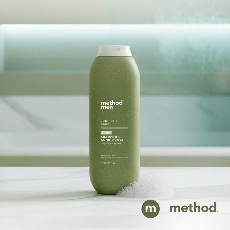 Method Men 2-in-1 Shampoo and Conditioner, Juniper + Sage - Cleans and Conditions with Argan and Jojoba Oil - Made without Parabens - 14 oz