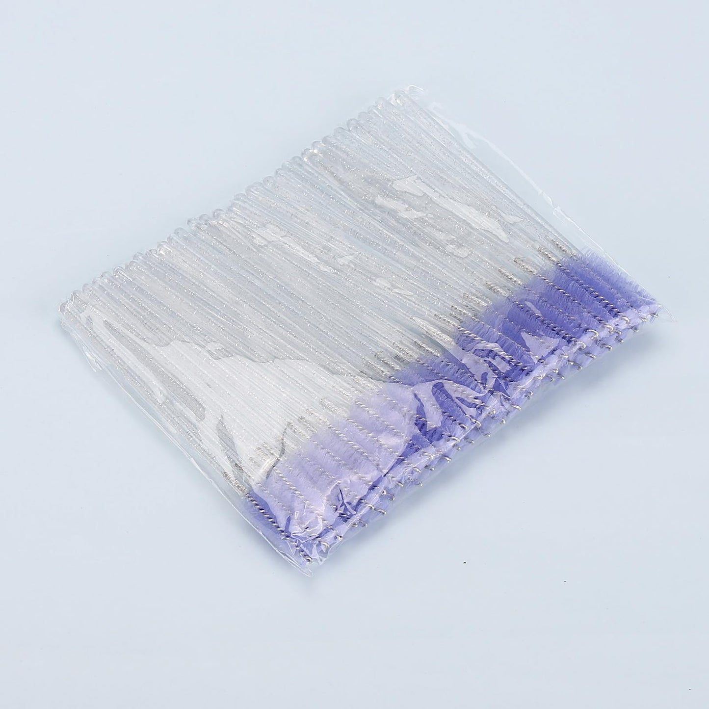 Tbestmax 50 Pcs Disposable Mascara Wands, Crystal Eyebrow Spoolies Brush for Eyelash Extensions, Eye Lash and Makeup Brush - Light Purple
