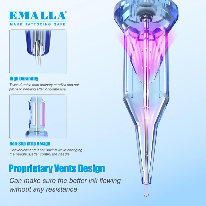Emalla ELIOT Tattoo Cartridge Needles, 20Pcs Premium Tattoo Needles #08 Bugpin Round Liner Tattoo Cartridges 0803RLL Tattoo Needles Diameter 0.25mm Long Taper 5.0mm for Machine Tattoo Supplies