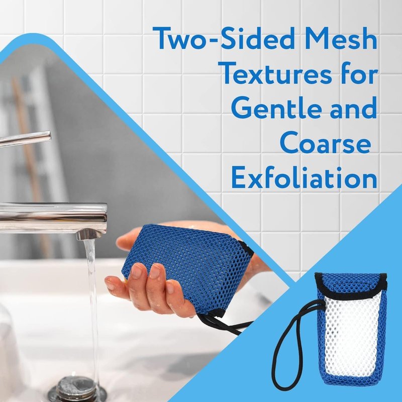 IMPRESA Exfoliating Large Bar Soap Scrubber Pouch - Pack of 3, Fits Bars to 4.58×2.75×1.5 in - Dual-Sided Mesh & Body Scrubber - Wrist Strap & Quick-Dry Soap Saver Case - Compatible with Duke Cannon