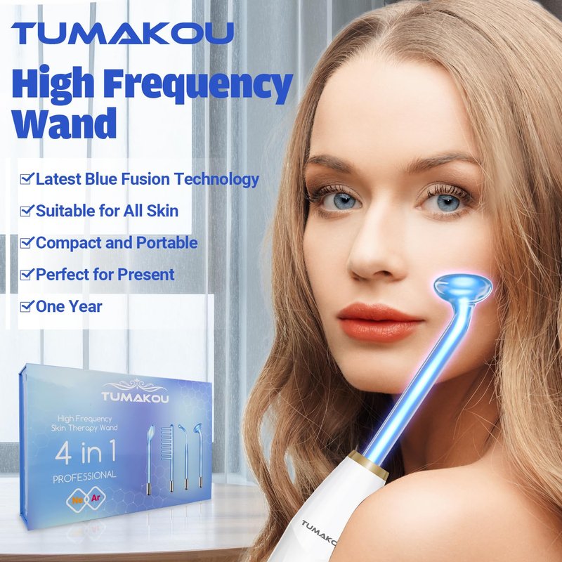 TUMAKOU High Frequency Facial Device - Portable Wand with 4 Fusion Neon & Argon Wands