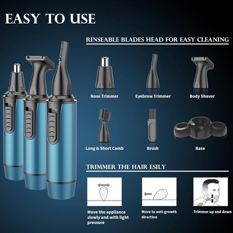 AREYZIN Nose Hair Trimmer for Men,2026 Professional 3 in 1 Painless RechargeableEar and Nose Trimmer,IPX7 Waterproof Eyebrow Facial Hair Trimmer Body Grooming Kit Dual EdgeBlades