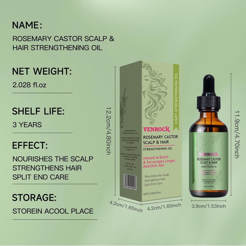Rosemary Castor Hair Oil - Biotin-Infused Scalp & Hair Strengthening Oil for Nourishing & Repairing | Lightweight Daily Care