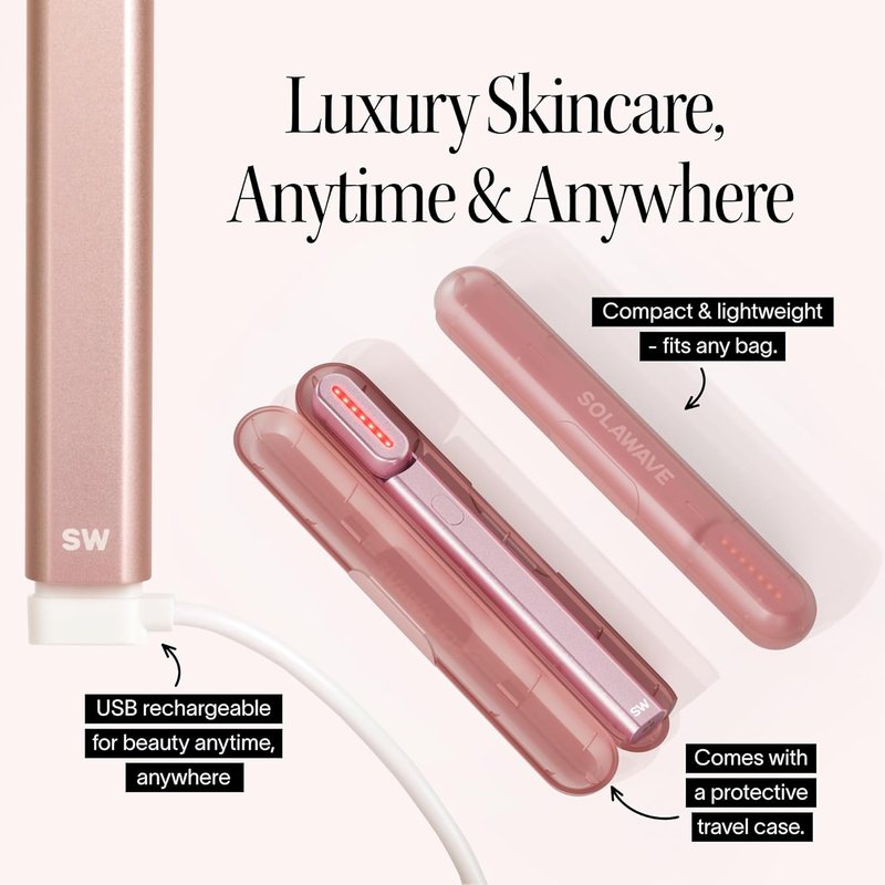 Solawave 4-in-1 Red Light Therapy Wand - Anti-Aging Beauty Device for Face & Neck | Galvanic Massager & Warmth (Rose Gold)