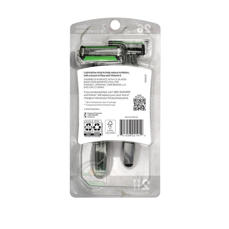 Schick Xtreme 5 Blade Disposable Razors for Men, 2 ct, Men's Sensitive Skin Razor Pack, Protects Skin from Irritation