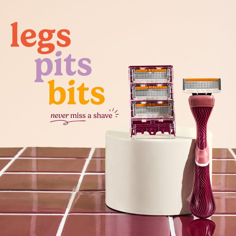 Dollar Shave Club for Women | 1 Maroon Wavy Grip Handle, 4 Razor Refills, 1 Shower Hanger | Razors for Women, Womens Razors for Shaving
