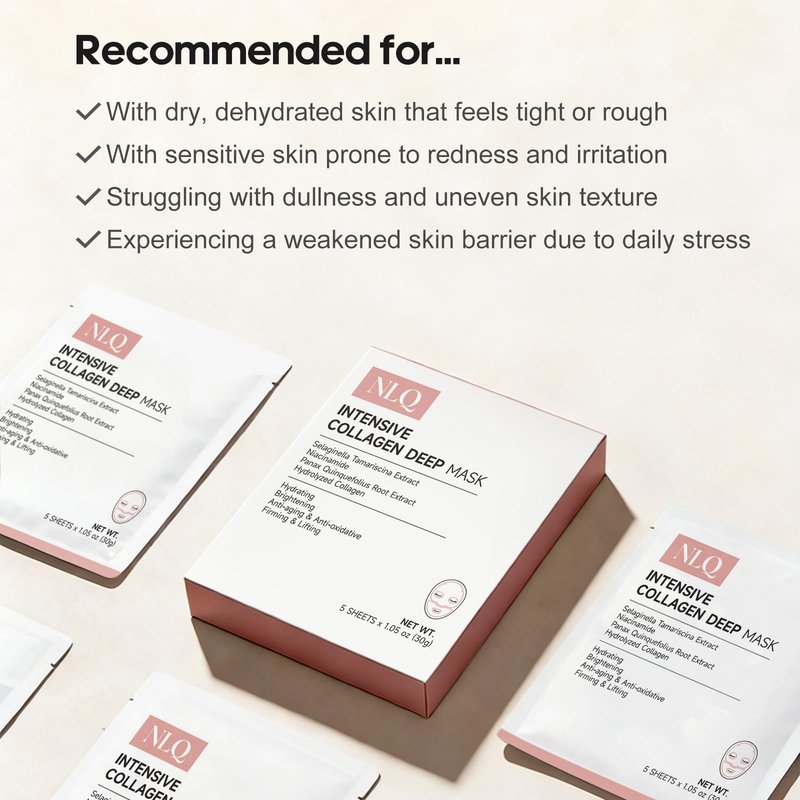 NLQ Collagen Face Mask Overnight Hydrogel Deep Mask - Glass Skin Intensive Hydrating & Firming Pore Refining Anti-Aging Sheet Mask, Skincare Gift for Women (5 Sheets)