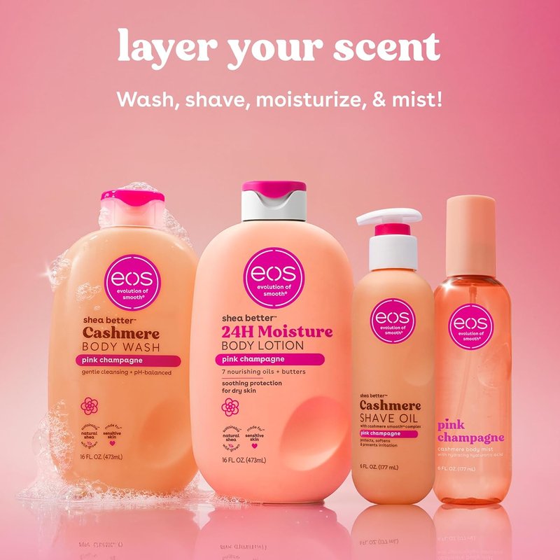 EOS Shower Essentials Bundle | Body Lotion, Body Wash & Shave Oil - Pink Champagne Scent