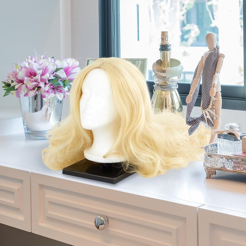 AceOrbit Foam Mannequin Wig Head Stands - Non-Tip Styling Holder for Tabletop Display | Black Plastic (4 Pcs)