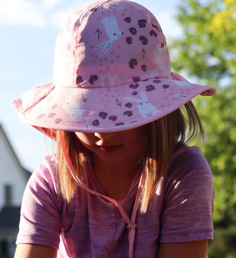 icolor Kids Sun Hat UPF50+ Sun Protection Bucket Hat Toddler Summer Beach Play Hats with Neck Flap for Girl Boy Ages 3~10 (Cute Rabbit)