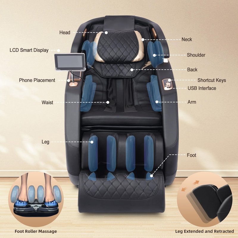 LIULINREST 2026 4D Massage Chair Full Body, Zero Gravity Massage Chair with SL-Track & Heating, Massage Shiatsu Recliner Chair with Smart Voice Control, Touchable Screen, Airbags, Foot Rollers (BLACK)