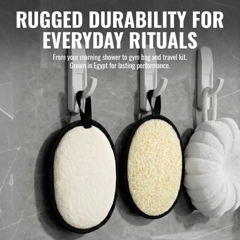 RIYNIBIY Natural Loofah for Men, 2PCS Black & White Set Egyptian Luffa Body Scrubber for Shower & Bath, Quick-Drying Exfoliating Sponge Pad for Men's Hygiene & Body Care - Travel Essentials & Gym Tool
