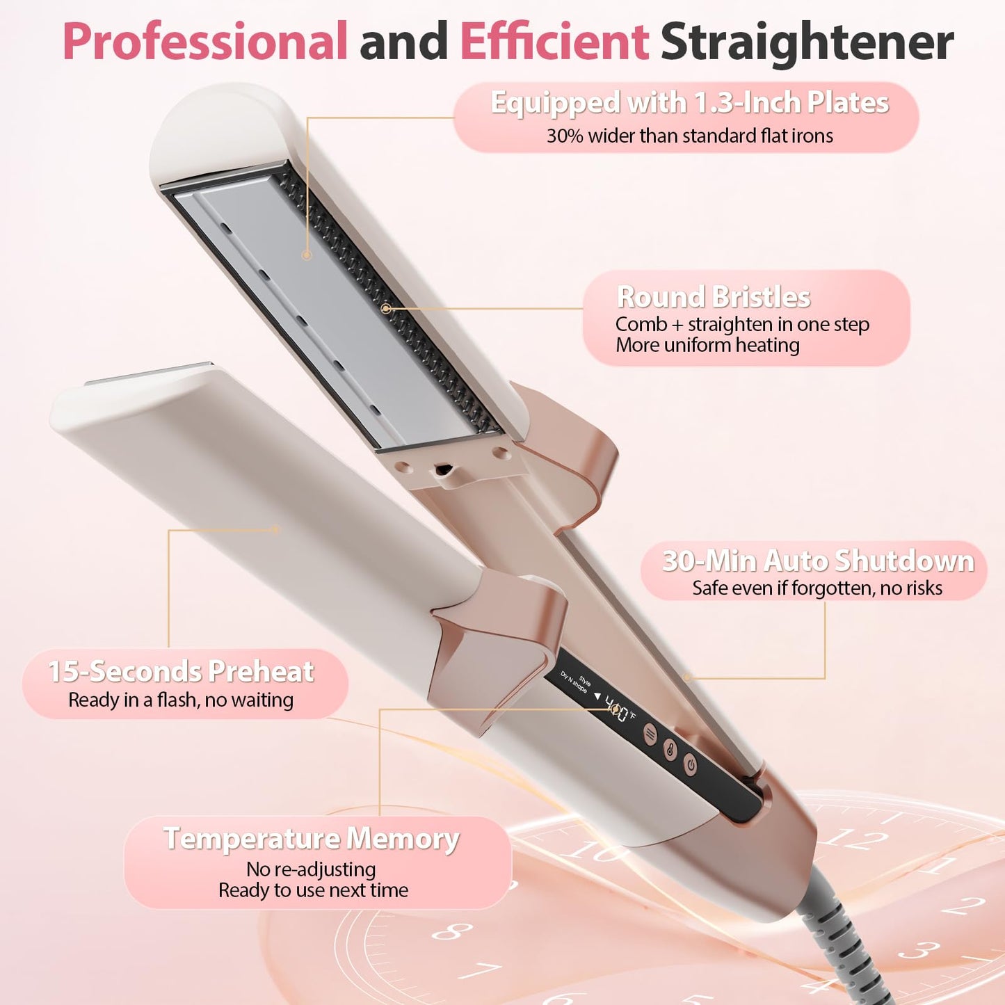 Upgraded Hair Air Straightener, Quico Dual Voltage High-Speed Airflow 2 in 1 Straightener and Curler Travel Airstraight, 5 Temps Ionic Care Flat Iron Hair Straightener, 100-240V, No Heat Damage, Pink