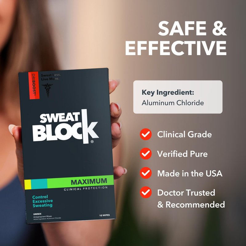 SweatBlock Maximum Strength Deodorant System for Women Hyperhidrosis Treatment for Excessive Underarm Sweat and Odor 10 Clinical Wipes Plus Coconut Vanilla Scented Deodorant Stick 2.7 oz