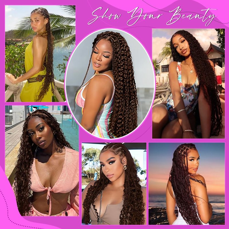 100% Human Hair Boho Braiding Hair - Deep Wave Curly Bundles for Braids | 18 Inch, #4 Natural Brown