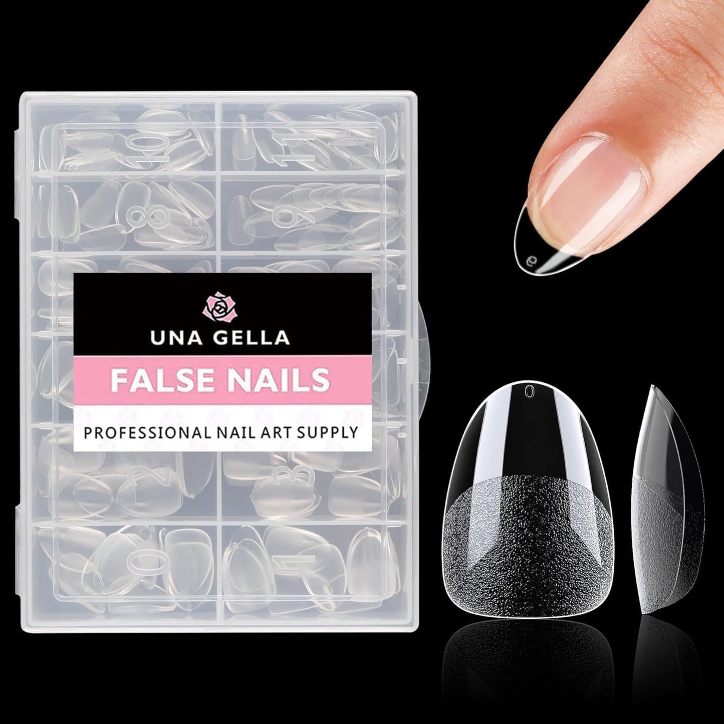 UNA GELLA Extra Short Almond Nail Tips - 216PCS Full Cover Soft Gelly Gel Clear Fake Nails | 12 Sizes for DIY Salon Use