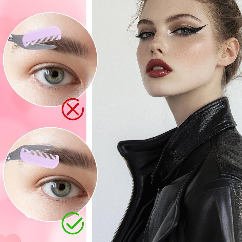 6 PCS Eyebrow Trimmer Scissor, 2 in 1 Eyebrow Scissors with Comb, Stainless Steel Eyebrows Trimmer, Professional Eyebrows Cutter Hair Removal EyebrowScissors with Razor for Men Women (Purple)