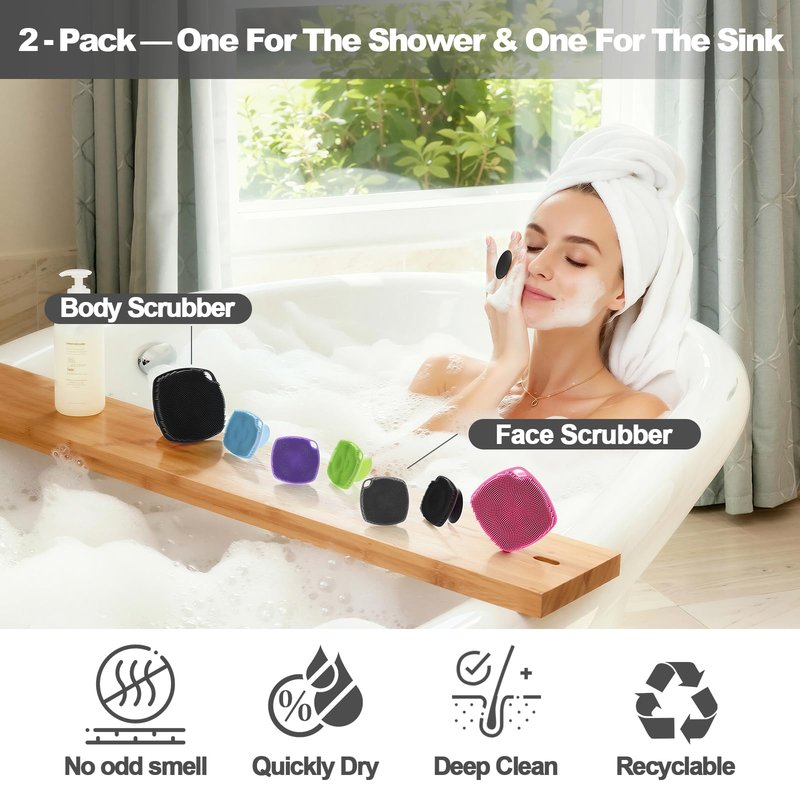 ARIOSOX 2 Pack Face Scrubbers, Silicone Face Scrubber Soft Bristles, Gentle Lather, Exfoliating & Deep Cleaning for Sensitive Skin, Giant Suction Cup Stick Securely, Easy to Store (Black)
