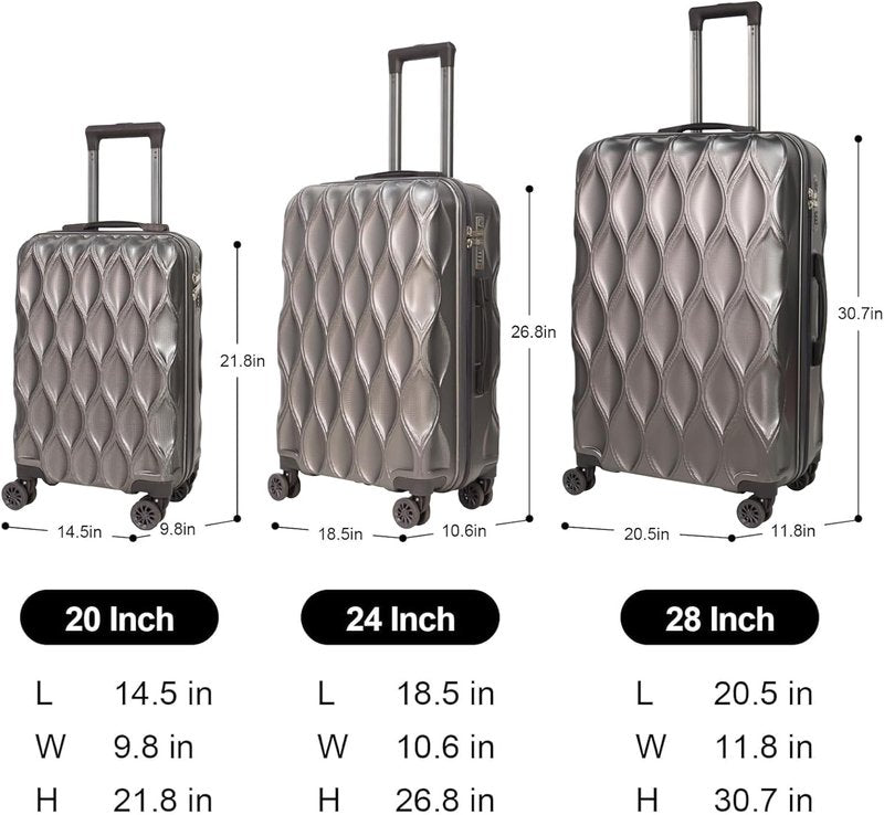 Lightweight 3-Piece Hard Shell Luggage Set - Durable ABS+PC Spinner Suitcases | Pale Gray (Small, Medium & Large)