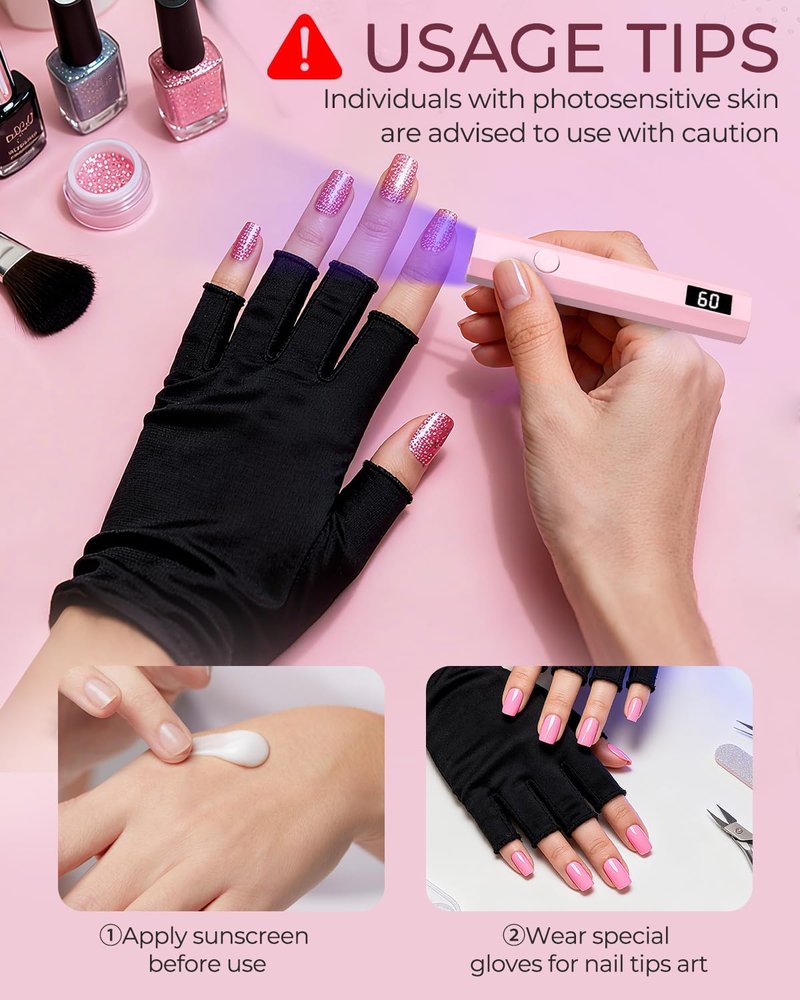 Mlogiroa UV Nail Light - Handheld 3W LED Lamp with 2 Timer Settings for Gel Polish | Portable Pink Design