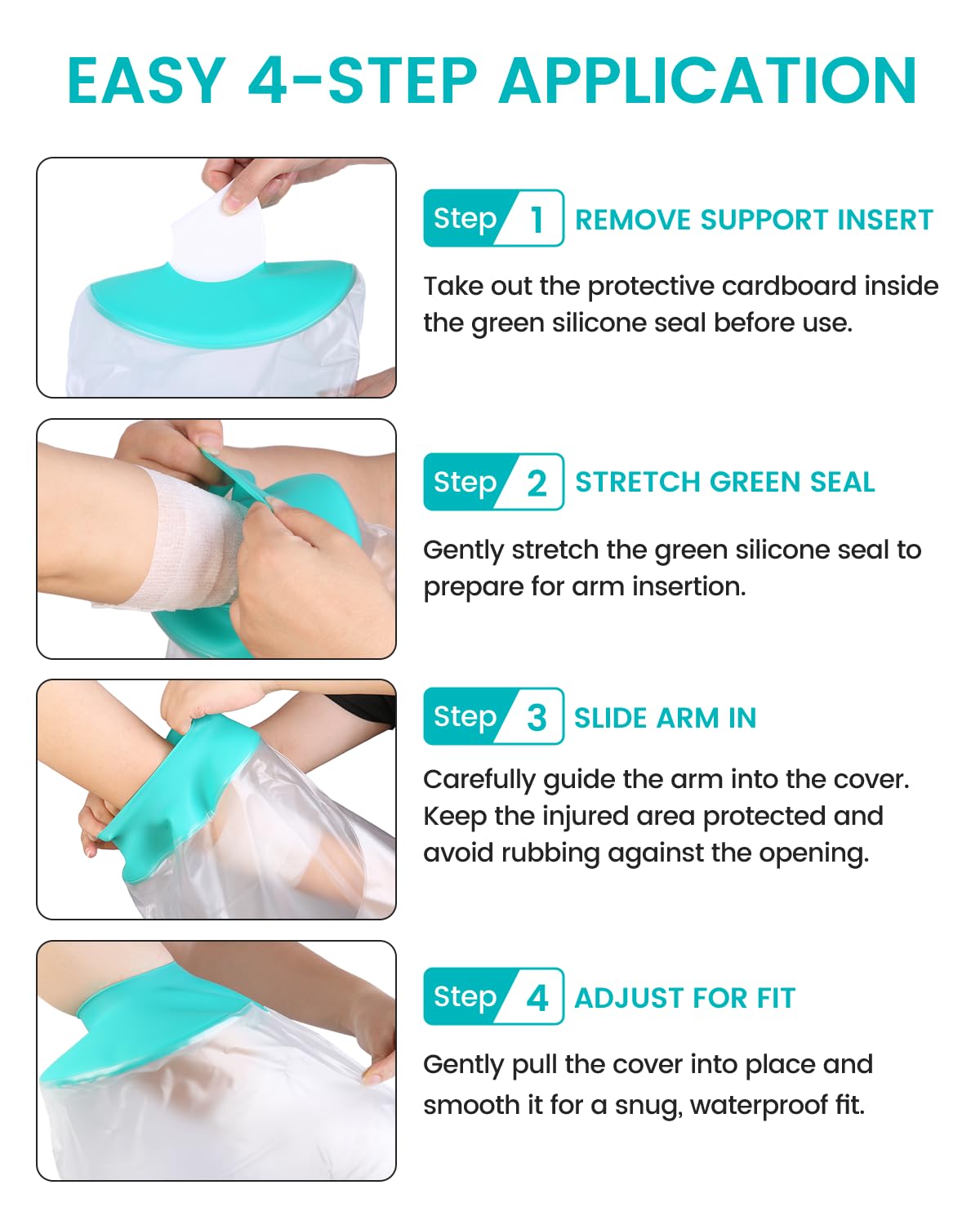 Waterproof Cast Covers for Shower Arm, Reusable Soft Adult Long Arms Protector Bag after Surgery, Comfortable Durable Showering Sleeve for Wound Hands/Wrist/Elbow/Finger, Recovery Supplies Gifts