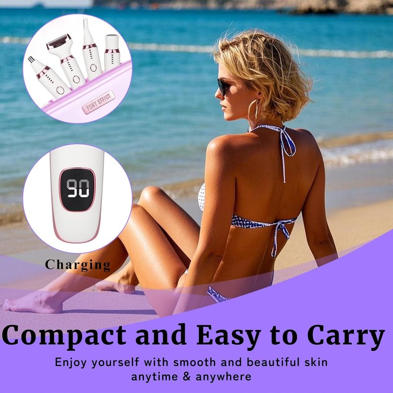 Electric Razor for Women & Men - 4-in-1 Rechargeable Shaver with LED Display | Painless Hair Remover for Body, Face, Nose, Bikini, Arms (White)