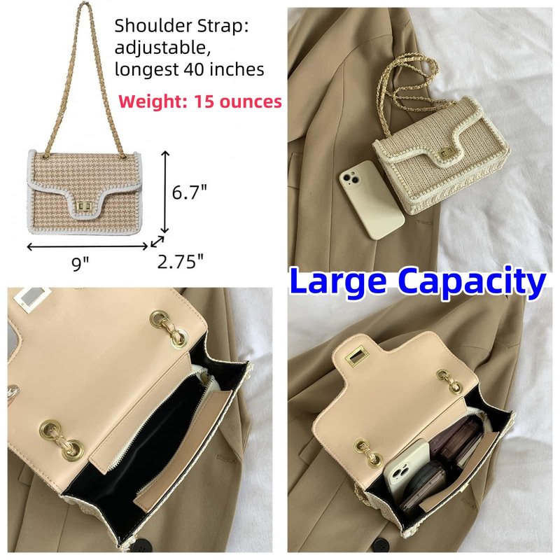 VTYFRY Straw Crossbody Bags for Women Trendy Beach Summer Handmade Rattan Shoulder Woven Leather Straps Clutch Purse Vacation (Beige)