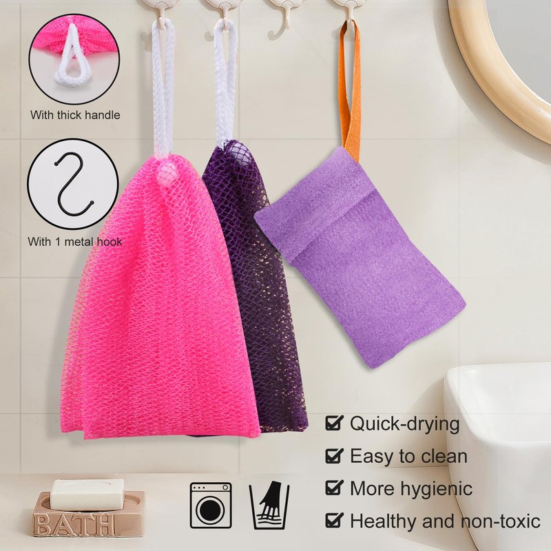 THURLADY African Exfoliating Net Sponge, 2 Pack, Purple & Green