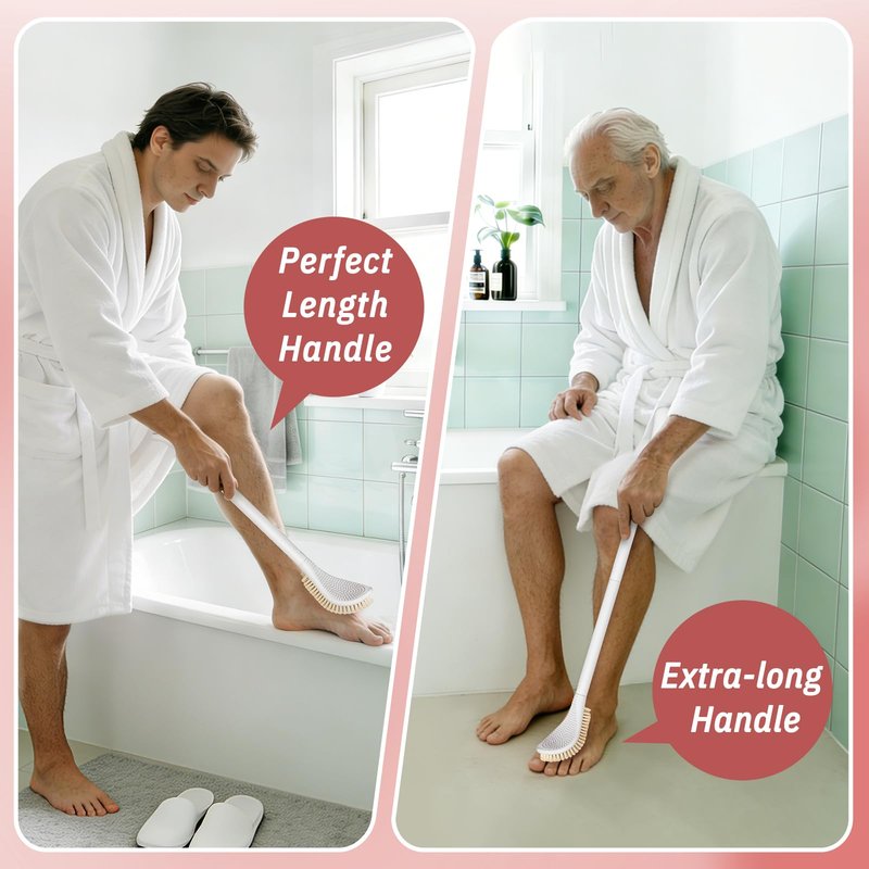 GEENOA New Foot Brush & Foot Files Set(3PCS), 3-in-1 Foot Scrubber with Long Handle, 10.2’’-27.5’’Adjustable Foot Scrub Brush and 2 Upgrade Foot File Callus Remover, Gift-Box Packed(Pink+2*Foot File)