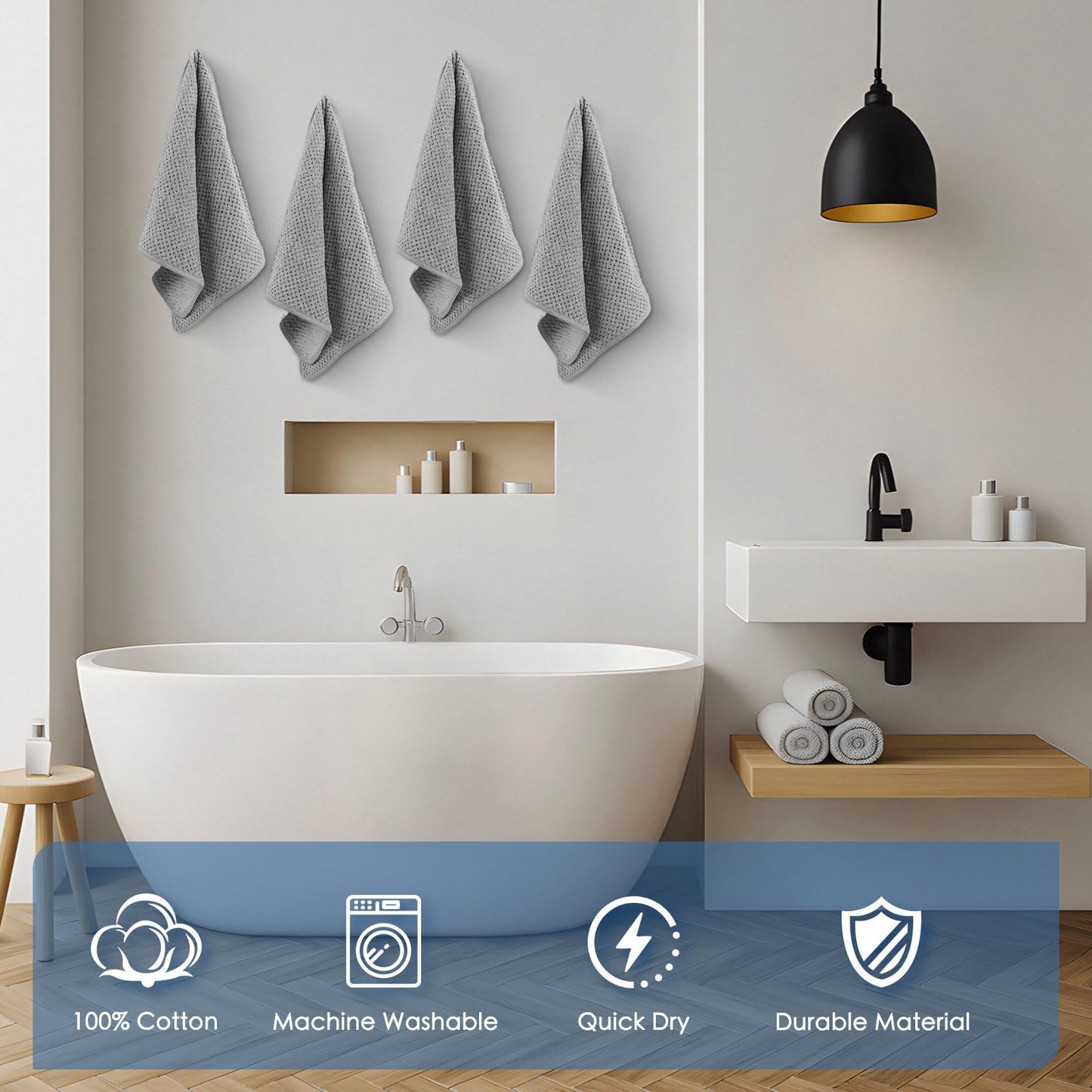 Vermiels 4 Pack Quick to Dry Hand Towels Microfiber Highly Absorbent Towels Perfect for Bathroom & Kitchen Shower, Spa, Hand Towel 14 x 30 inches (Gray)