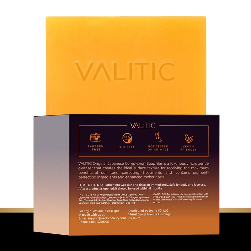 VALITIC Kojic Acid Soap for Hyperpigmentation - with Glutathione, Collagen & Vitamin C - Advanced Soap Bars with Turmeric - Original Japanese Complex for Dark Spot Correction - 2 Pack + Holder