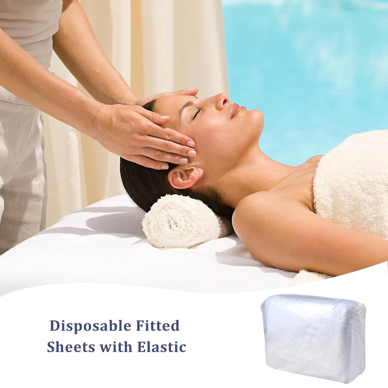 Skiennix Disposable Fitted Massage Table Sheets - Heavy Duty, Breathable, 36 x 85 Inch, White Non-Woven Fabric | 30 Pack