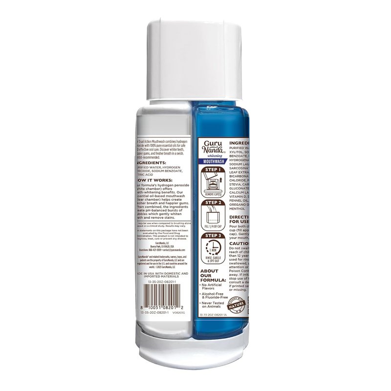 GuruNanda Teeth Whitening Mouthwash - Alcohol & Fluoride Free, Wild Mint Flavor | 20 Fl Oz