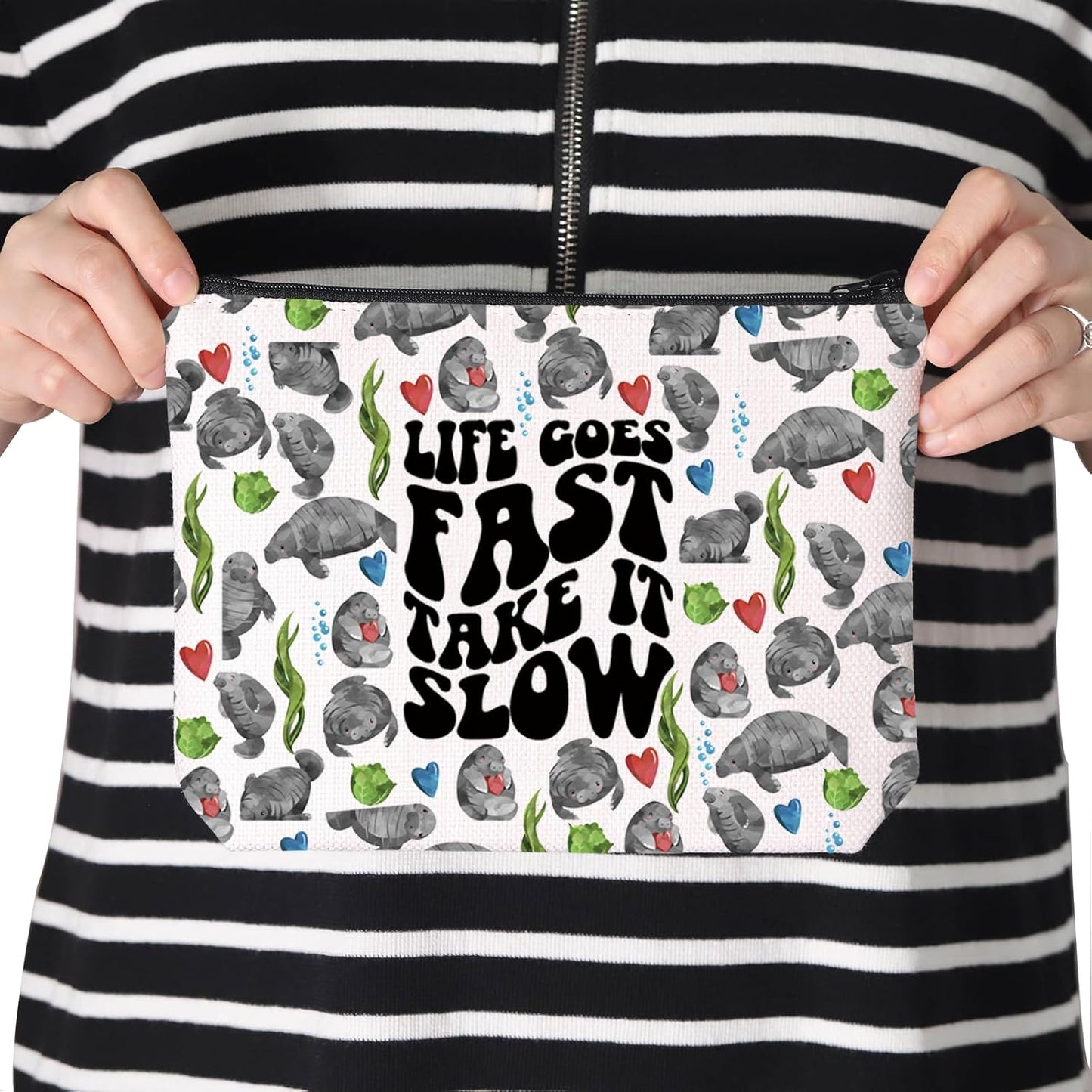 TSOTMO Manatee Zipper Pouch - Perfect Gift for Sea Creature Lovers | "Life Goes Fast, Take It Slow" Design