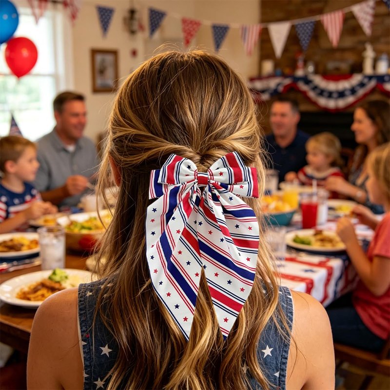 4th of July Hair Clips for Women 2 Pcs Red White Blue Star Stripes USA Flag Big Bows Oversized Long Tail Design with Non-Slip Alligator Clips Patriotic Independence Day Memorial Day Accessories Gifts