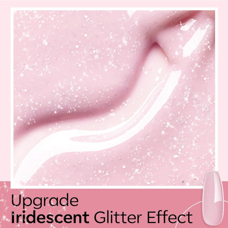 modelones Builder Nail Gel, 8-in-One Nude Pink Shimmer Builder, Glitter Sparkle Rainbow Nail Gel Polish, Jelly Pink Iridescent LED Lamp Cured Hard Rubber Color Base for Home DIY Salon Girls