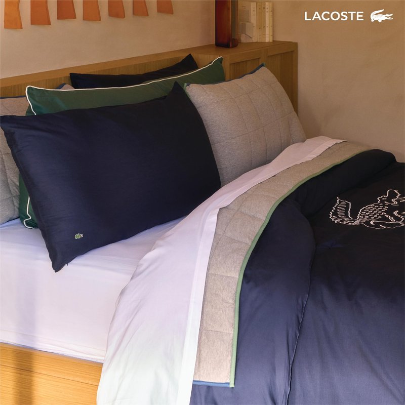 Lacoste Big Croc Comforter Set – 100% Cotton Percale 180-Thread Count, Reversible Duvet & Pillow Shams, Soft Breathable, Iconic Croc Logo, Rio Red, Twin