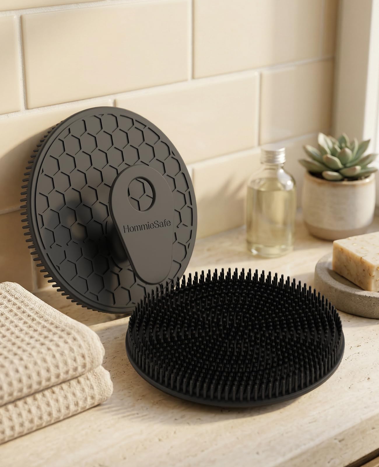 Soft Silicone Shower Brush Body Wash Bath Exfoliating Skin Massage Scrubber, Dry Skin Brushing Glove Loofah, Fit for Sensitive and All Kinds of Skin(Mint+Black)