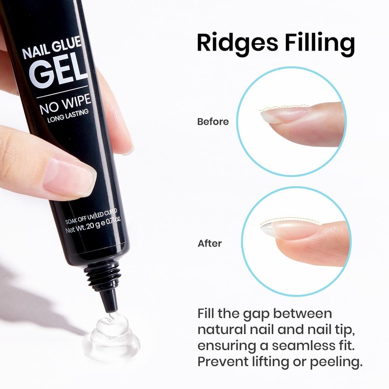Beetles Solid Nail Glue Gel 2Pcs 20g for Nail Tips, No Wipe Hands-Free Nail Tip Glue, Super Strong for Press On Nails, Acrylic Fake Nails & Nail Extensions, 3D Nail Art, UV/LED Lamp Required